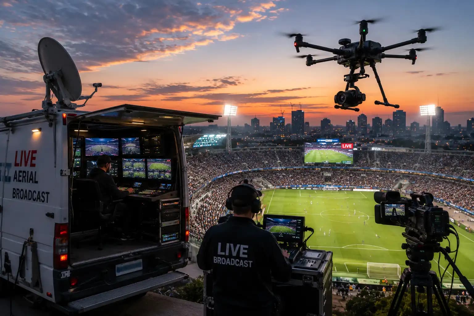 Live aerial broadcast — drone feed for TV and events