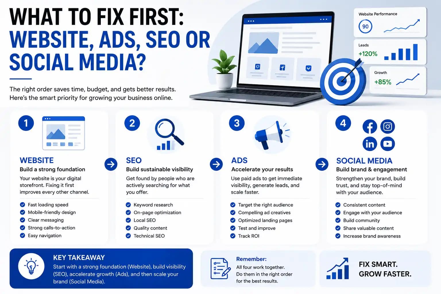 What to Fix First: Website, Ads, SEO, or Social Media?